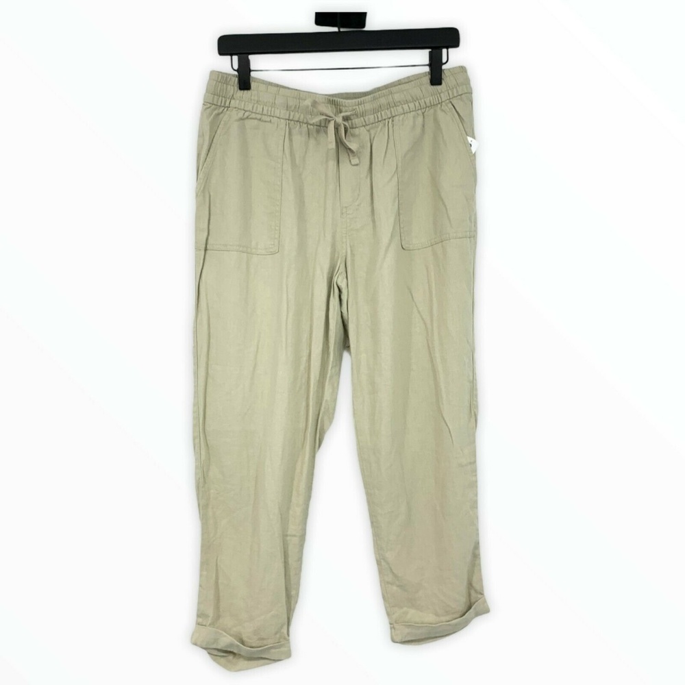 Old Navy Beige Solid Linen Mid Rise Crop Pants - Picture 2 of 8